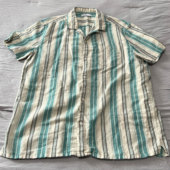 Sonoma Striped Linen/Cotton Blend Short Sleeve Button Down - Picture 1 of 4